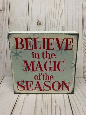 Share Farmhouse Christmas "Believe in the Magic' Block Sign Wood Standing 6" NEW